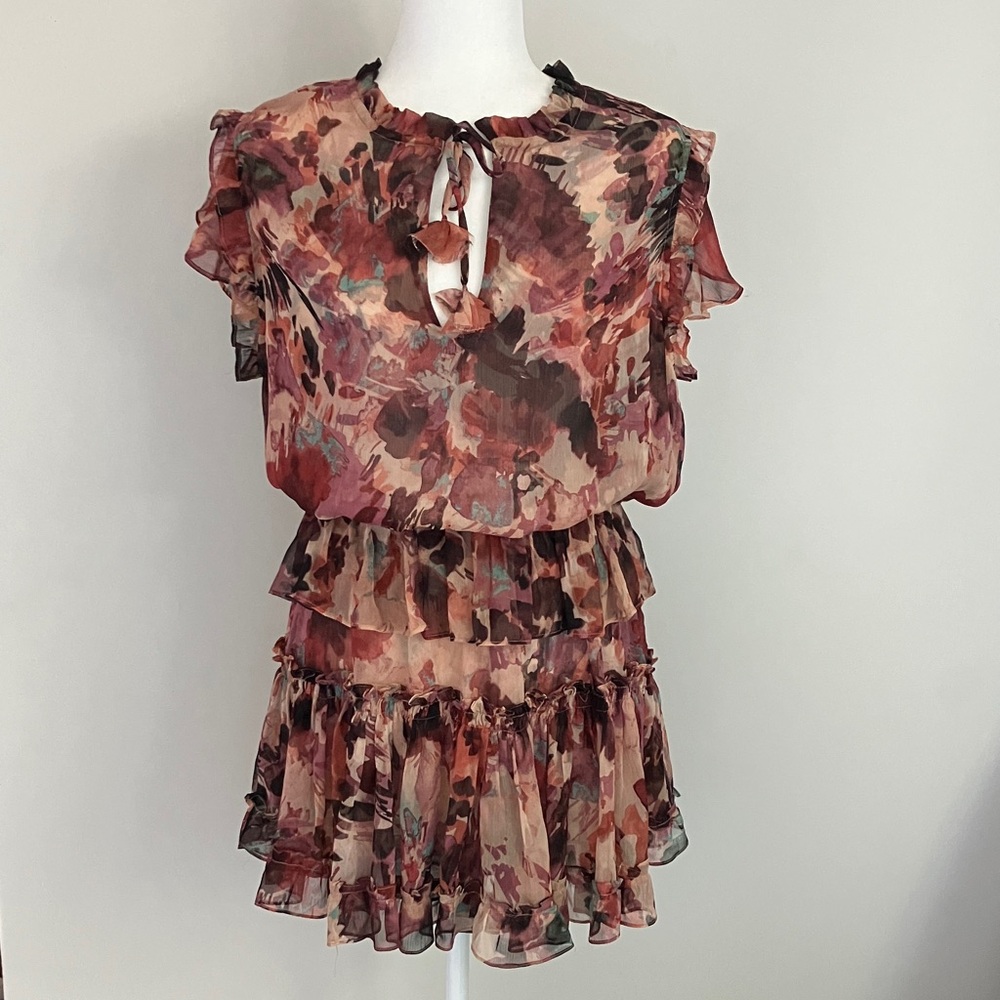 MISA Los Angeles Lillian Dress in Floradream Print Peach Brown Size M